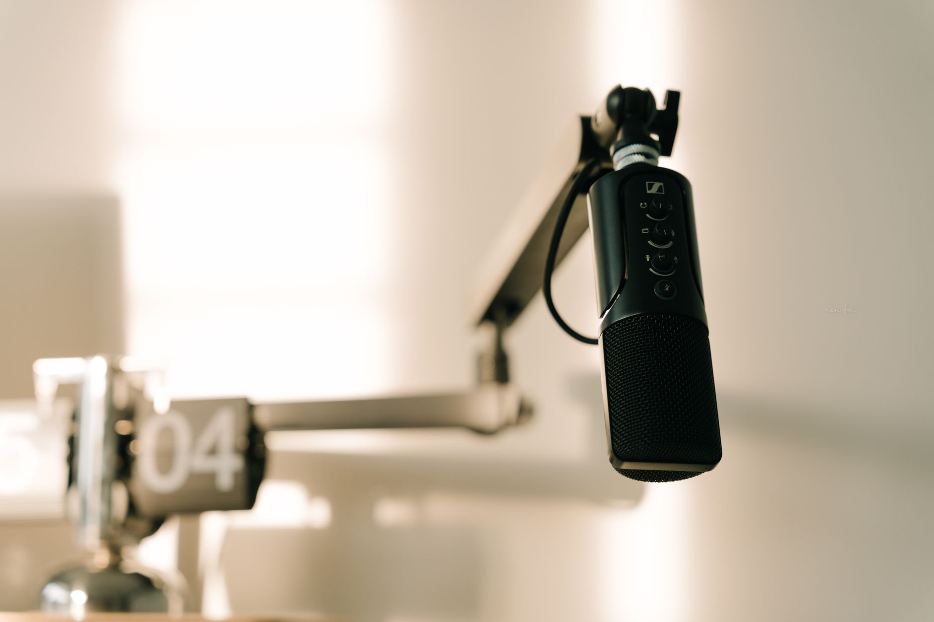 close up of professional microphone in studio setting