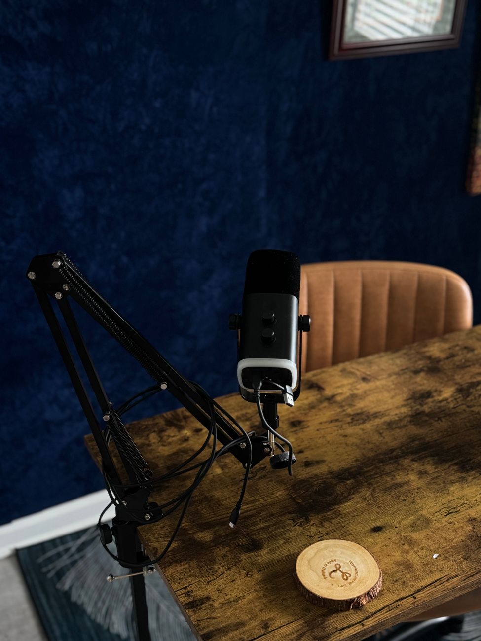 professional podcast studio with dynamic microphone