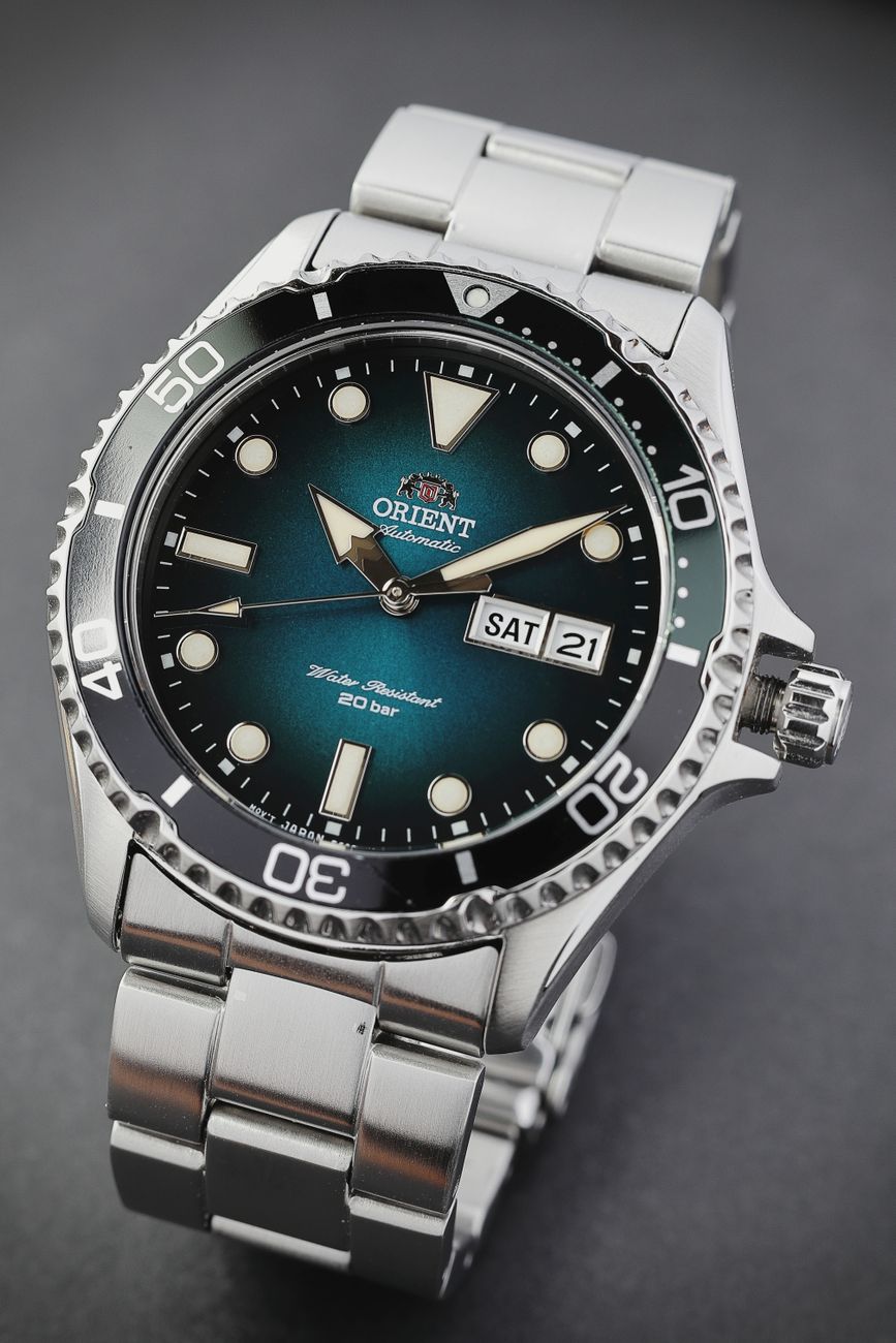 classic orient diver watch with steel bracelet